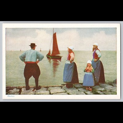 Postcard Marken Netherlands Traditional Clothing Scenic View