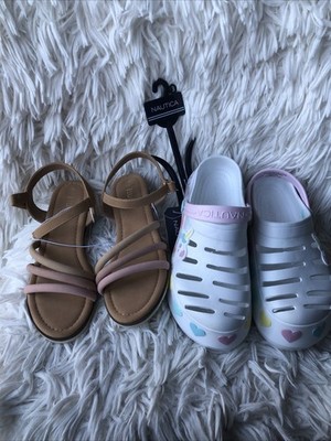 2 Pair Of Girls Sandal Lot Clogs Size 3 Water Beach Slip On Casual Dressy Shoes