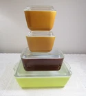 8 Piece Vintage PYREX  Refrigerator Set yellow, orange, & brown w/ Lids