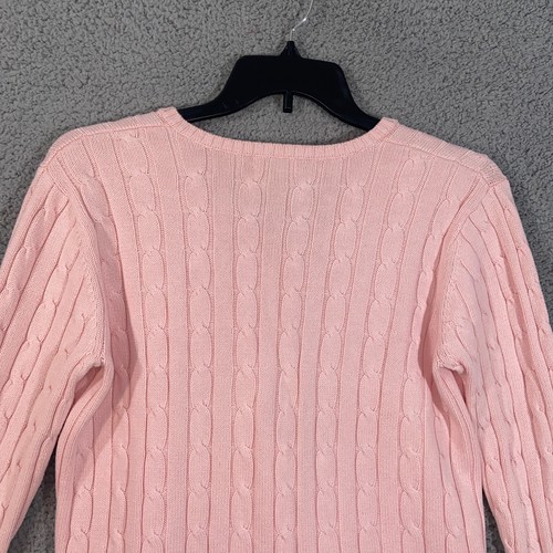 Chaps Sweater Womens Large Pink V Neck Cropped Long Sleeve Cotton Knit - Picture 7 of 10