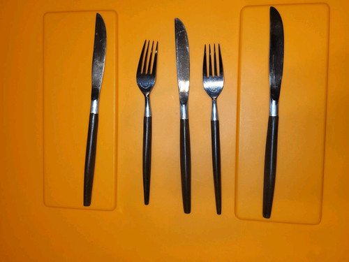 Tenedores de cena y cuchillo de acero inoxidable para magdalenas canoa Ekco Eterna imitación madera lote 5 - Imagen 9 de 11