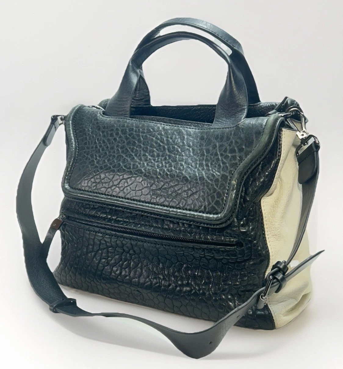 Alexander McQueen — McQ Alexander McQueen Pebbled Leather Two Tone Satchel Crossbody Bag Purse Strap
