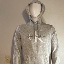 Calvin Klein Men s Gray Long Sleeve Pullover Hoodie Size S Pocket Free Shipping