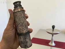 Antique Brass Spyglass Telescope Nautical Pirate Marine Decor with Leather Case