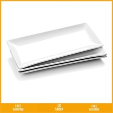 Elegant White Ceramic Rectangular Serving Platters Large 14 Inch Set of 3 Pcs