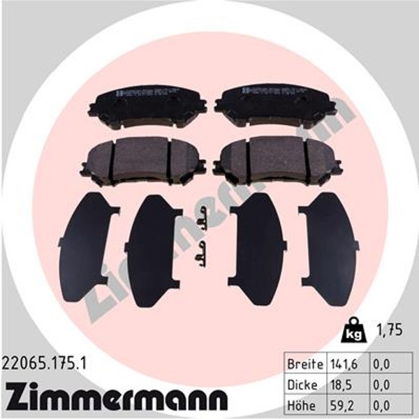 Zimmermann Bremsbelagsatz Scheibenbremse 22065.175.1 FüR Nissan Qashqai Trail 2-image