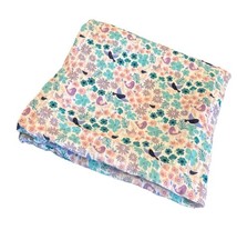 Pink Purple Teal Baby Swaddle Birds  Flowers Blanket Muslin Cotton Lovey 41x45  