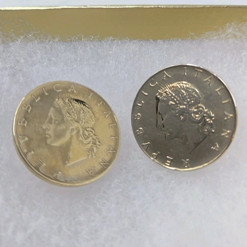 Vintage Milor 14k Yellow Gold BEZEL & BACKS '79 '81 Lira Coin Earrings 9g READ!! - Image 2 of 4