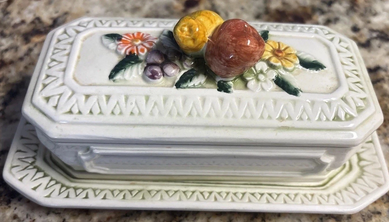 Vintage Lefton Butter Dish Fruit Floral