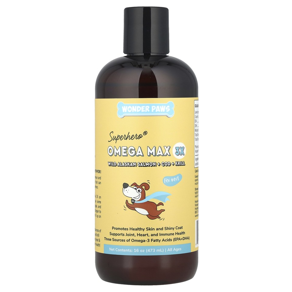 Superhero® Omega Max 3X, Fish Oil, Wild Alaskan Salmon + Cod + Krill, For Dogs,