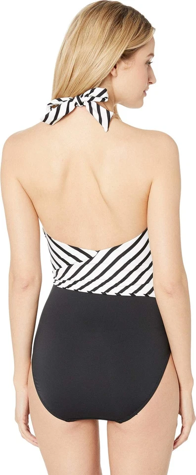 LAUREN RALPH LAUREN 条纹混合不对称领带单件黑色 8 — 第 3/3 张图片