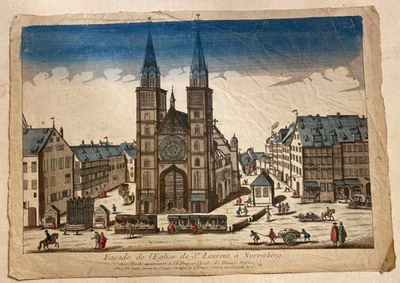 Jacques CHEREAU - "Façade de l'Église de St Laurent...", XVIIIe - Vue d'optique - Photo 1/4