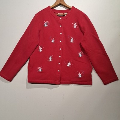 Classic Elements Vintage Red Christmas Snowman Snap Cardigan Sweater Sz: XL
