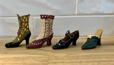 Vintage Set of 4 Victorian Miniature High Heel Shoes Boots Decorative
