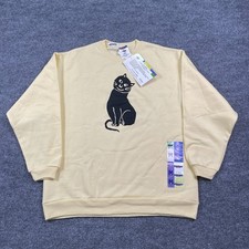 NWT Vintage Jerzees Whimsical Cat Art Sweatshirt Womens Medium 22x25 Yellow