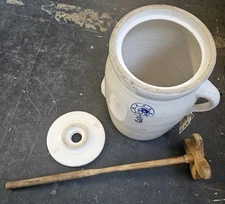 Antique Louisville Pottery Co. Indian Head Blue Cherokee Stoneware Butter Churn