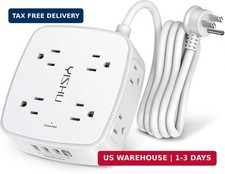 6 Ft Surge Protector Power Strip - 8 Widely Outlets with 4 USB Ports, 3 Side Out