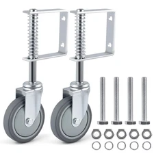 ERKOON 2 Pack Heavy Duty Spring-Loaded Gate Casters, 4 inch Sliding Silver 