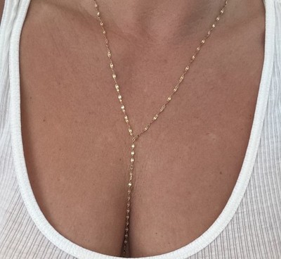 Schicke echte 14k individuelle massive Gelbgold Lariat Halskette trendiger Promi-Stil