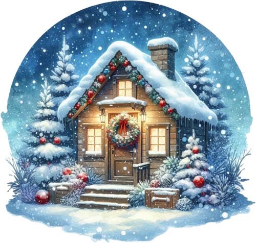 Akwarela Świąteczny dom Ściana Sztuka Sypialnia Laptop Naklejka winylowa Naklejka 6 rozmiarów - Zdjęcie 1 z 7