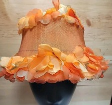 Vtg Cloche Hat With Linen Flowers Orange