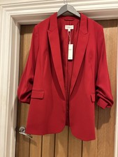 BNWT MARKS & SPENCER Red Colour Ruched Sleeves Open Style Blazer Jacket UK 20