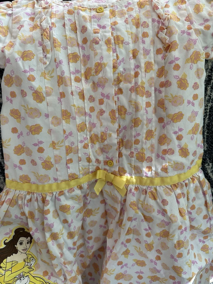Disney Beauty & The Beast Princess Belle Yellow Girls Floral Dress 5/6 lined - Image 3 of 4