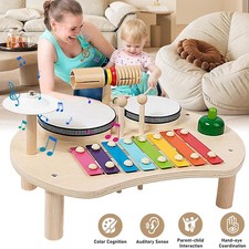 Baby Musik Tisch Spielzeug Holz Xylophon Montessori Musikinstrument Trommel Set