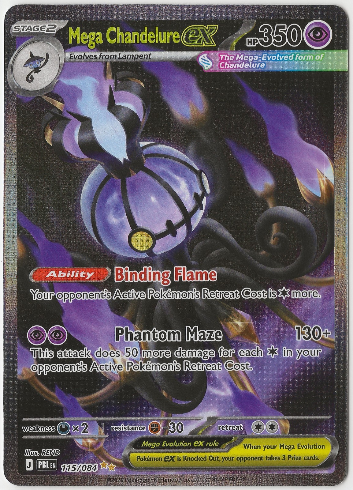 Mega Chandelure EX Pitch Black 115/84 SIR Pokémon TCG Pack Fresh Mint Card Rare