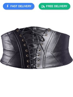 Corset Belt for Women Black Elastic Wide Waist Belt Tied Metal Press Button...