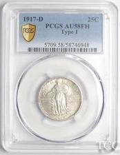 1917 D STANDING LIBERTY QUARTER ~ PCGS GRADED AU58 FH ~ FULL HEAD 25c COIN ~ TCC