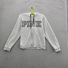 PINK Victoria's Secret Women Hoodie L Gray Fleece PINK Spellout Activewear