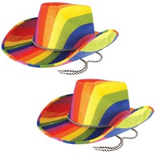 2 x Rainbow Cowboy Hat Fancy Dress Accessory Colourful Western Gay Pride LGBTQ 