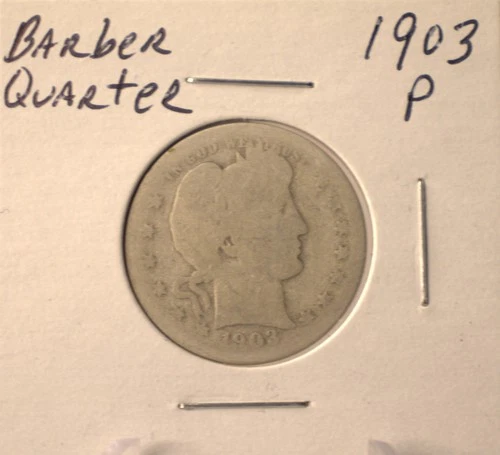 1903 P Barber Quarter - U.S. 25 cents silver coin in circulated condition