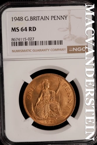 Great Britain: 1948 One Penny - NGC MS 64 RD - Brilliant Uncirculated #SLi347
