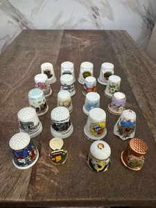Lot #11 - 20 Vintage Collector Thimbles Porcelain Ceramic Metal