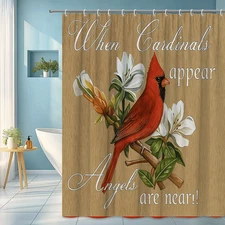 Cardinal Angels Near Shower Curtain Sympathy Memorial Rustic Floral Bathroom Dec
