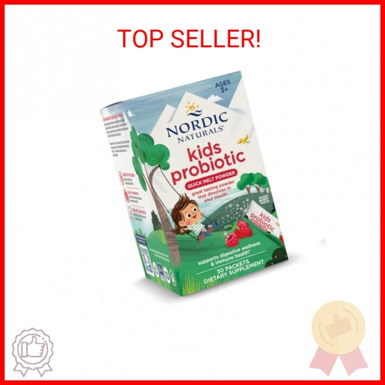 Polvo probiótico de fusión rápida Nordic Naturals Kids, bayas mixtas - 30 paquetes - 3 B Foto 2 de 2