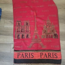 Paris Scarf 80"X28" Wall Hangings Eiffel Tower Rich Red B;ack Gold 100% Vicose