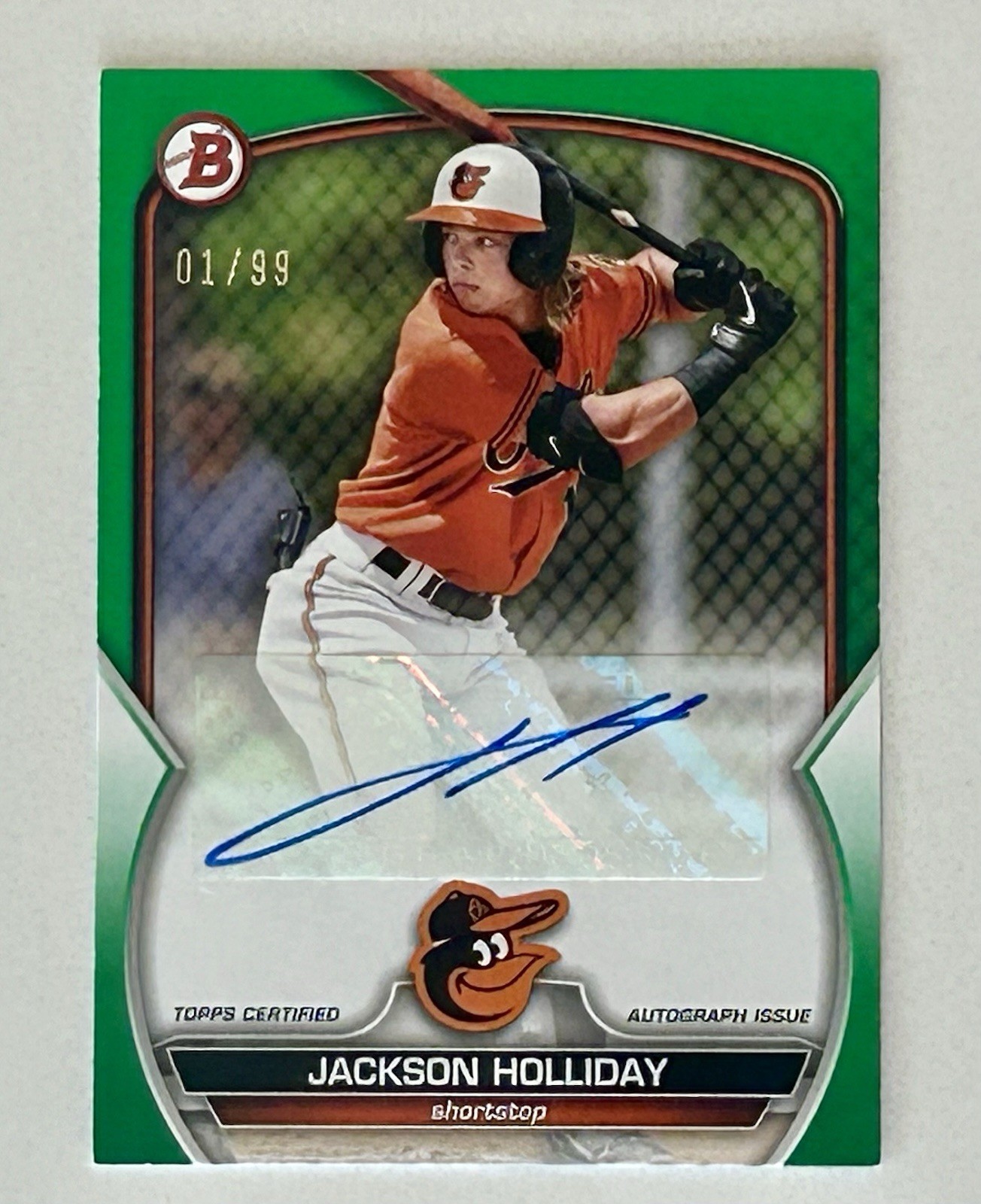 JACKSON HOLLIDAY 2023 Bowman Baseball Green Auto 01/99 #PPA-JH Orioles