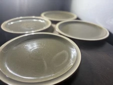 Set 4 DENBY FIRE Sage Stoneware Dinner Plates 10.5" Excellent Condition England