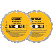 DEWALT 12" 32 80 Tooth Fine Finish Carbide Miter Table Saw Blade Set 2 Pack New
