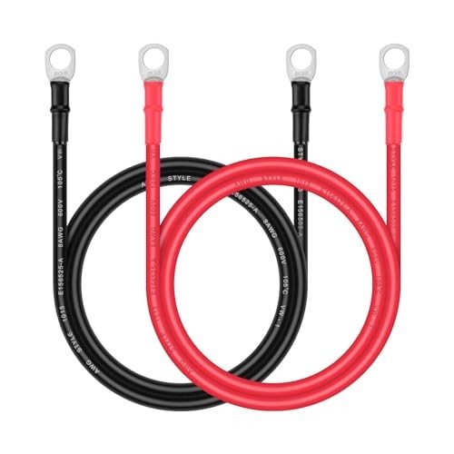 8 AWG Battery Cable Set, 4 Ft Total, 3/8" Ring Terminals, Copper Wire