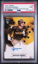 Jackson Merrill 2024 Topps Baseball Stars Black /199 Auto RC PSA 9