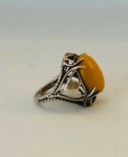 Vintage Baltic Amber Cabochon Egg Yolk Butterscotch Sterling Silver Ring