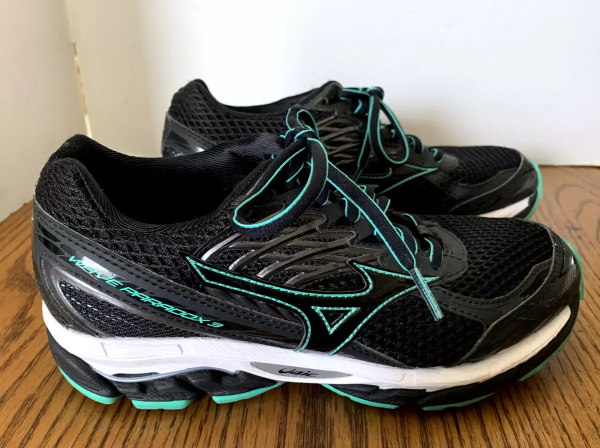 dier bloed Detective Mizuno Wave Paradox 3 Woman&#039;s Black Mesh Green Trim X10 Running Shoes  size 7 | eBay