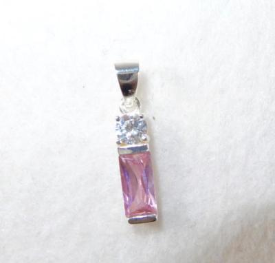 Leuchtend rosa Kristall kleiner rechteckiger Anhänger 925 Sterling Silber
