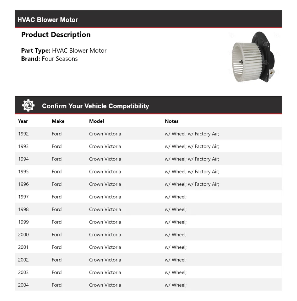 Motor de ventilador HVAC Ford Crown Victoria 1992-2004 4 estações 1993 1994 1995 - Imagem 2 de 4