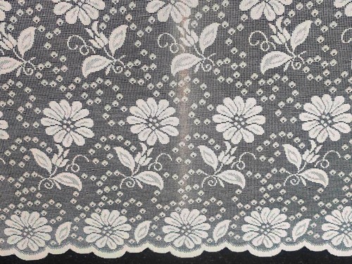 WHITE NET CURTAIN HEAVY AND THICK FLORAL DAISY FLOWERS (1005) - Picture 2 of 3
