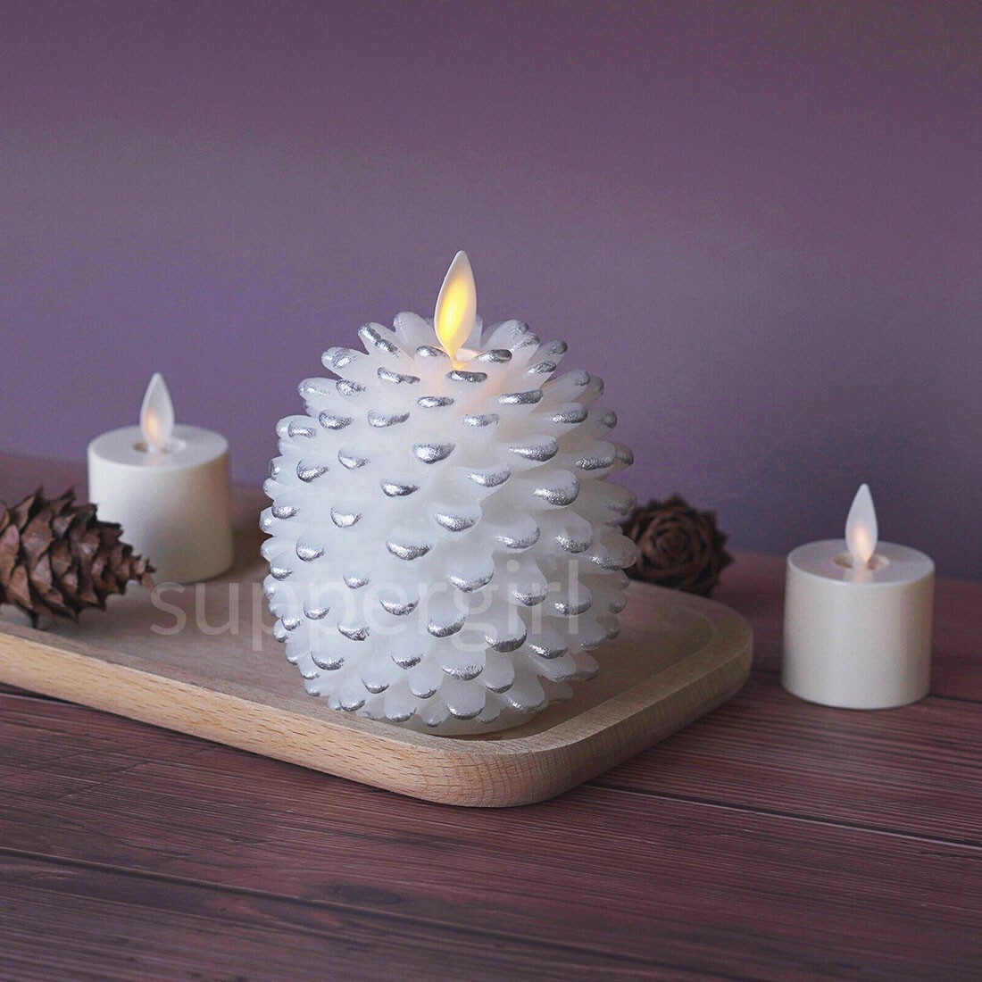 Luminara Pinecone Real Wax LED Candle Flameless Unscented Moving Wick